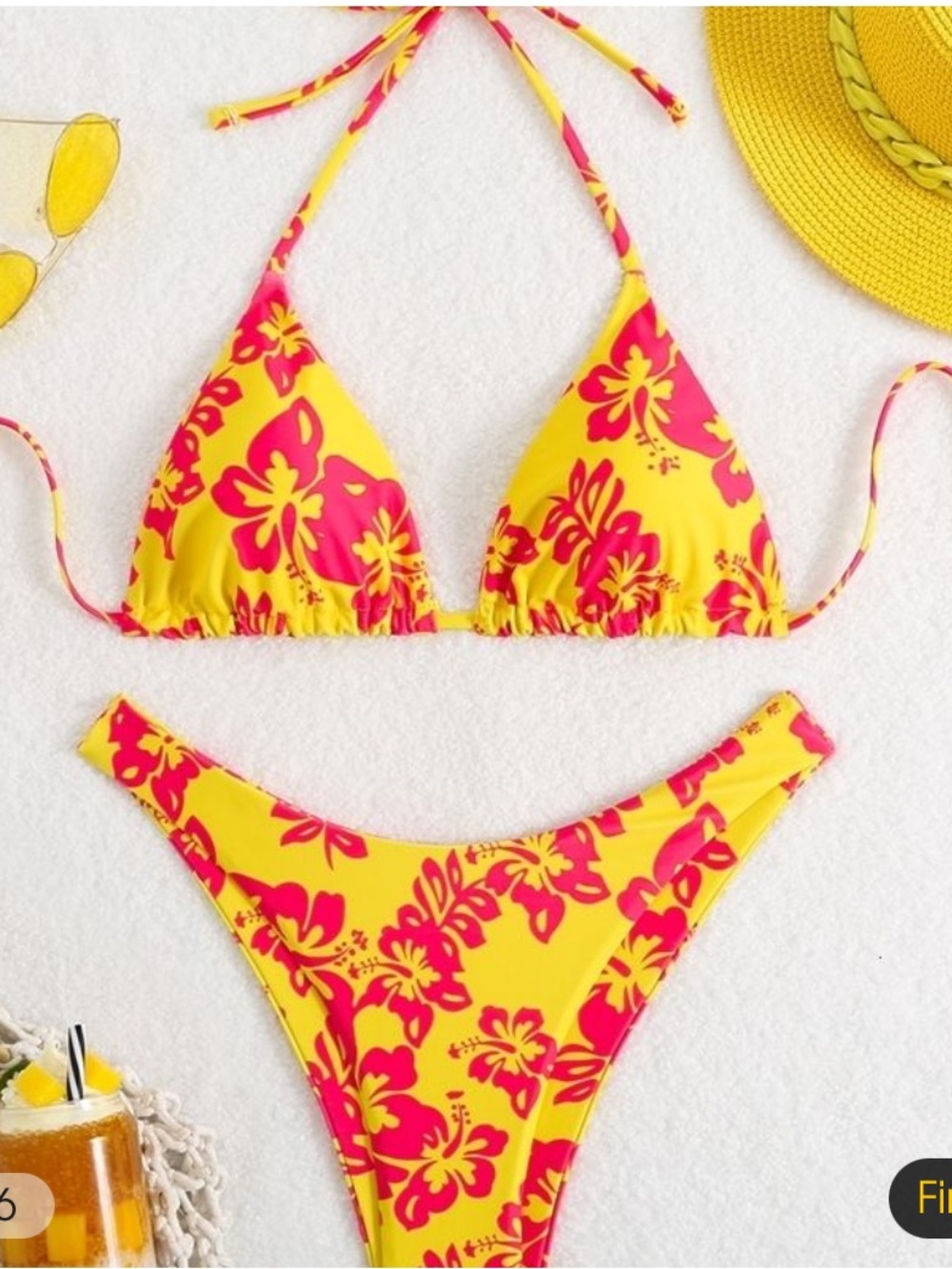 Edikted Yellow & Pink Retro Floral Triangle Bikini Set